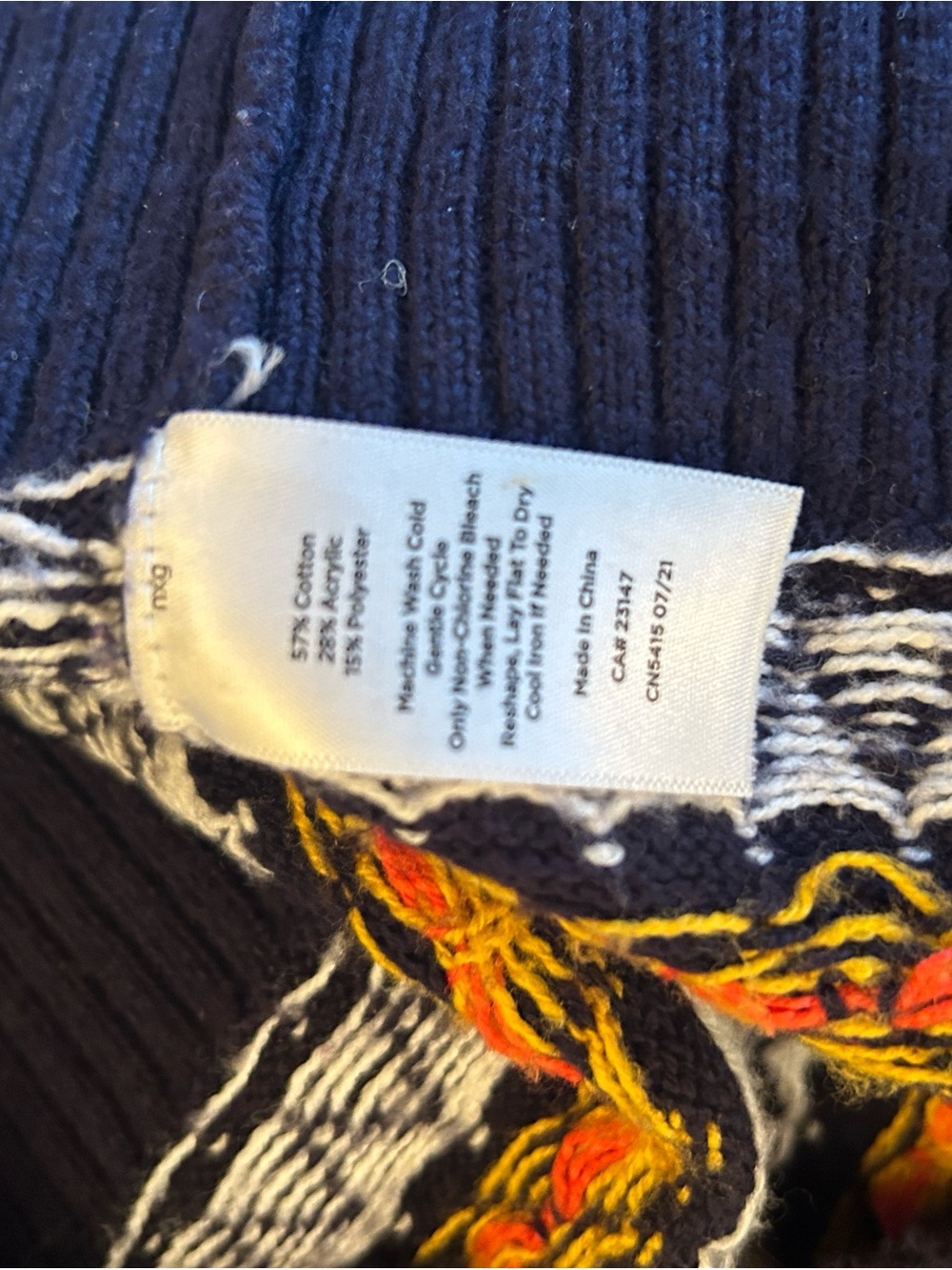 Talbots Fair Isle Cardigan Sweater Large Navy Multicolor Button Front Cozy - Picture 8 of 8